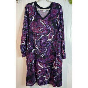 LuLaRoe Womens 2XL Long Sleeve Paisley Swing Dress 95% Polyester &Spandex Blend
